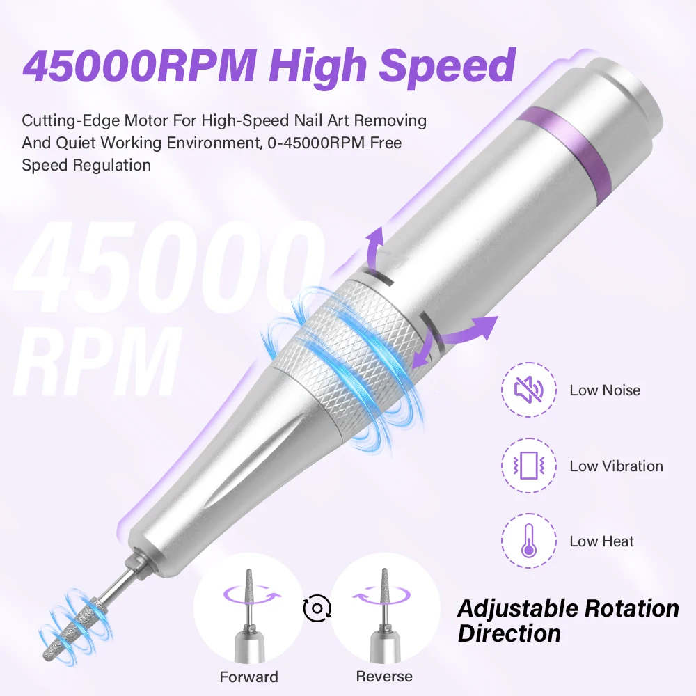 45000 U/min Professionelle wiederaufladbare Nagelbohrmaschine für Nägel, elektrische Feile, HD-Display, Metall-Maniküre-Stift, Nageldrehmaschine, Schleifer