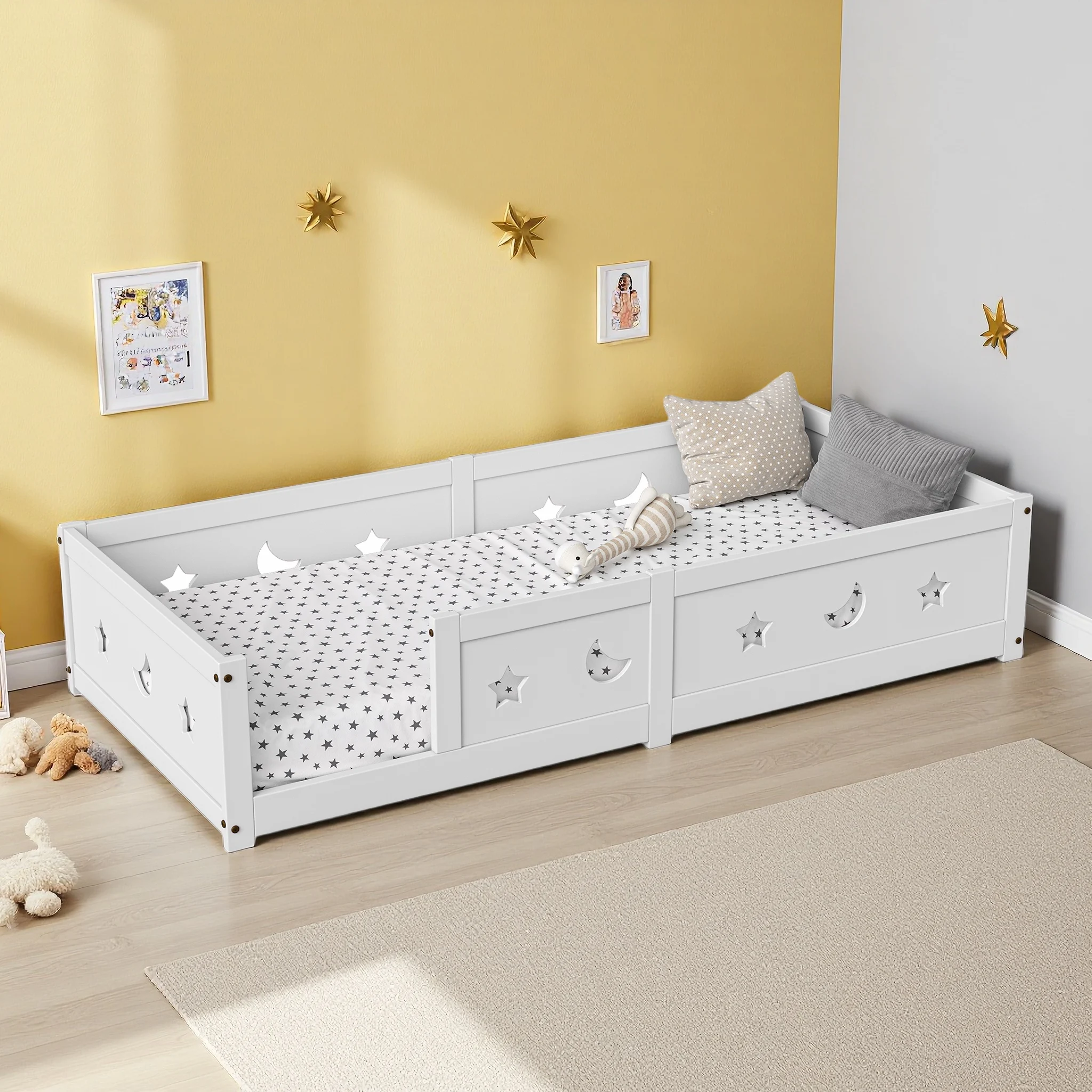 Letto per bambini 120x200 cm - Letto con guide e rete a doghe, Letto in legno per bambini, Struttura in schiuma, Protezione anticaduta