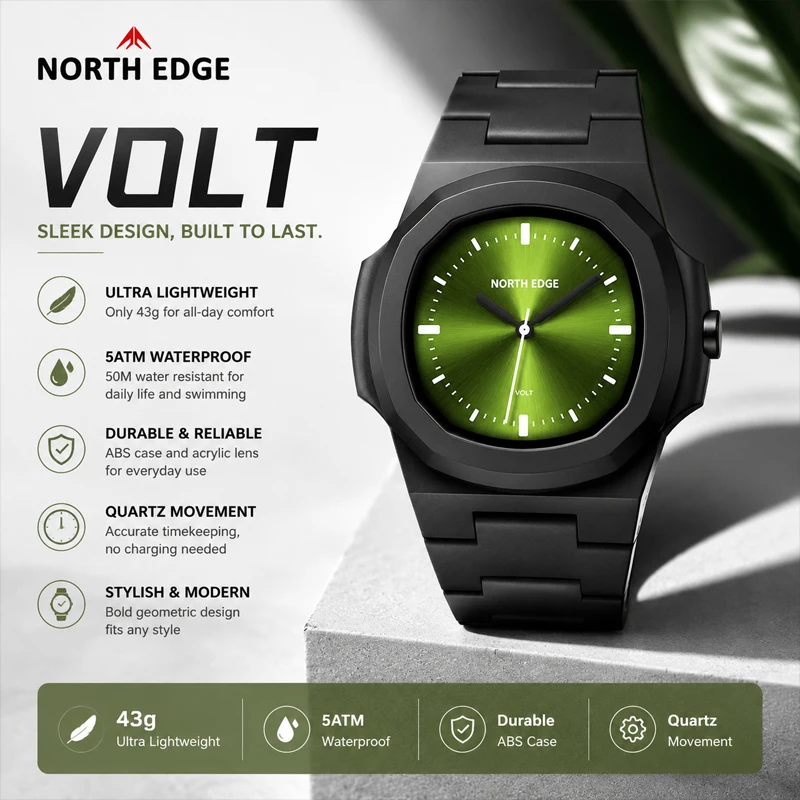 NORTH EDGE NEW VOLT Men Digital Watch Sports Swimming Waterproof 50M Fashion Simple Light Square Watch For Men Women Reloj New