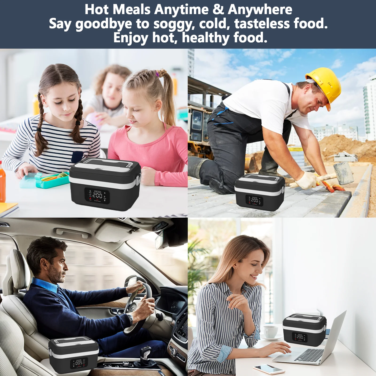 صندوق غداء كهربائي محمول، سعة 1 لتر وبنك طاقة 4000 مللي أمبير في الساعة، تسخين لاسلكي ذاتي للعمل والسفر ومكتب السيارة