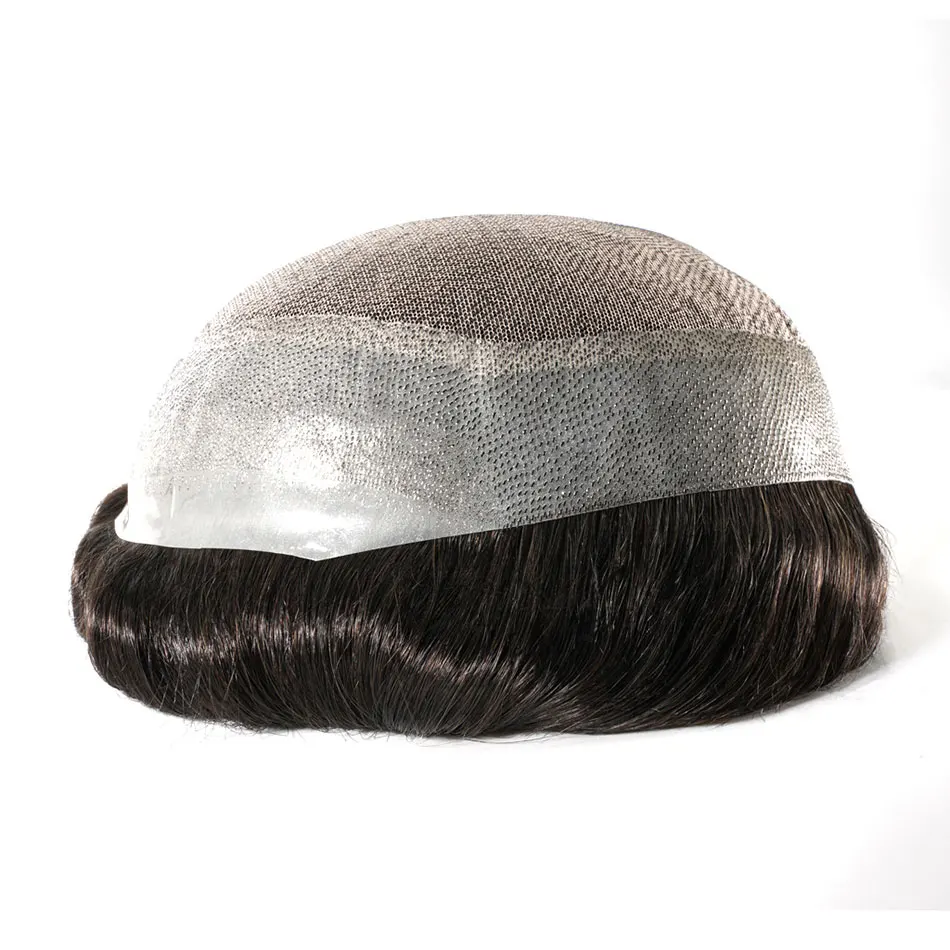 Hairpiece 100% มนุษย์ธรรมชาติวิกผมผู้ชายขาเทียมด้านบน PU Toupee Hair เปลี่ยนระบบหน่วยผม Patch สำหรับชาย