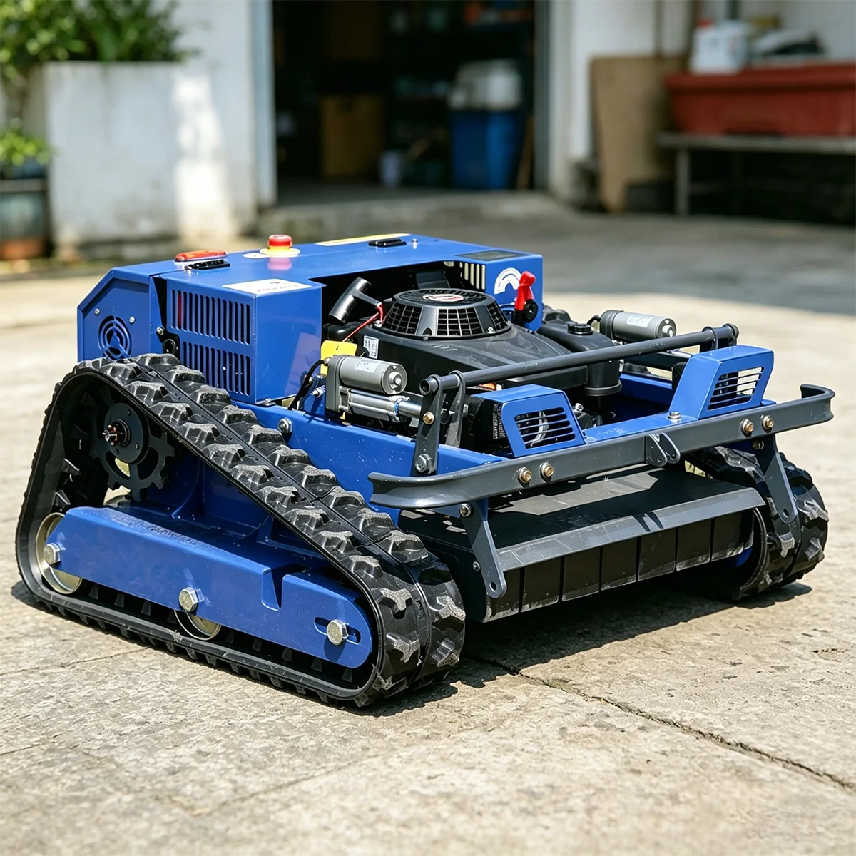 

Smart remote-controlled, gasoline-powered lawn mower with a 550mm cutting width and adjustable cutting height; an intelligent robotic mower suitable for garden and yard maintenance.