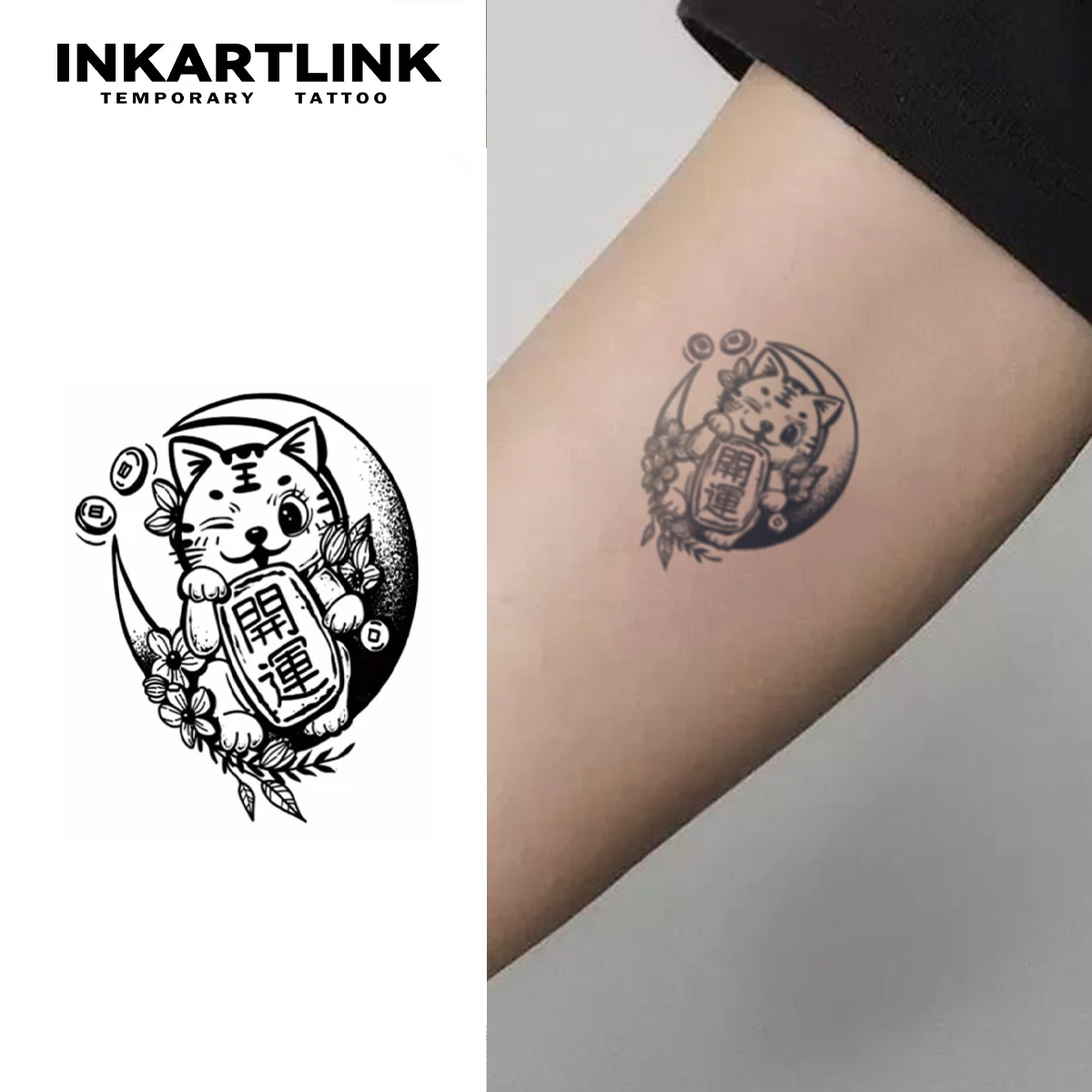 

3 pcs Lucky Cat Temporary Tattoo,Lasts To 15 Days New Technology Magic Waterproof Semi Permanent Sticker.