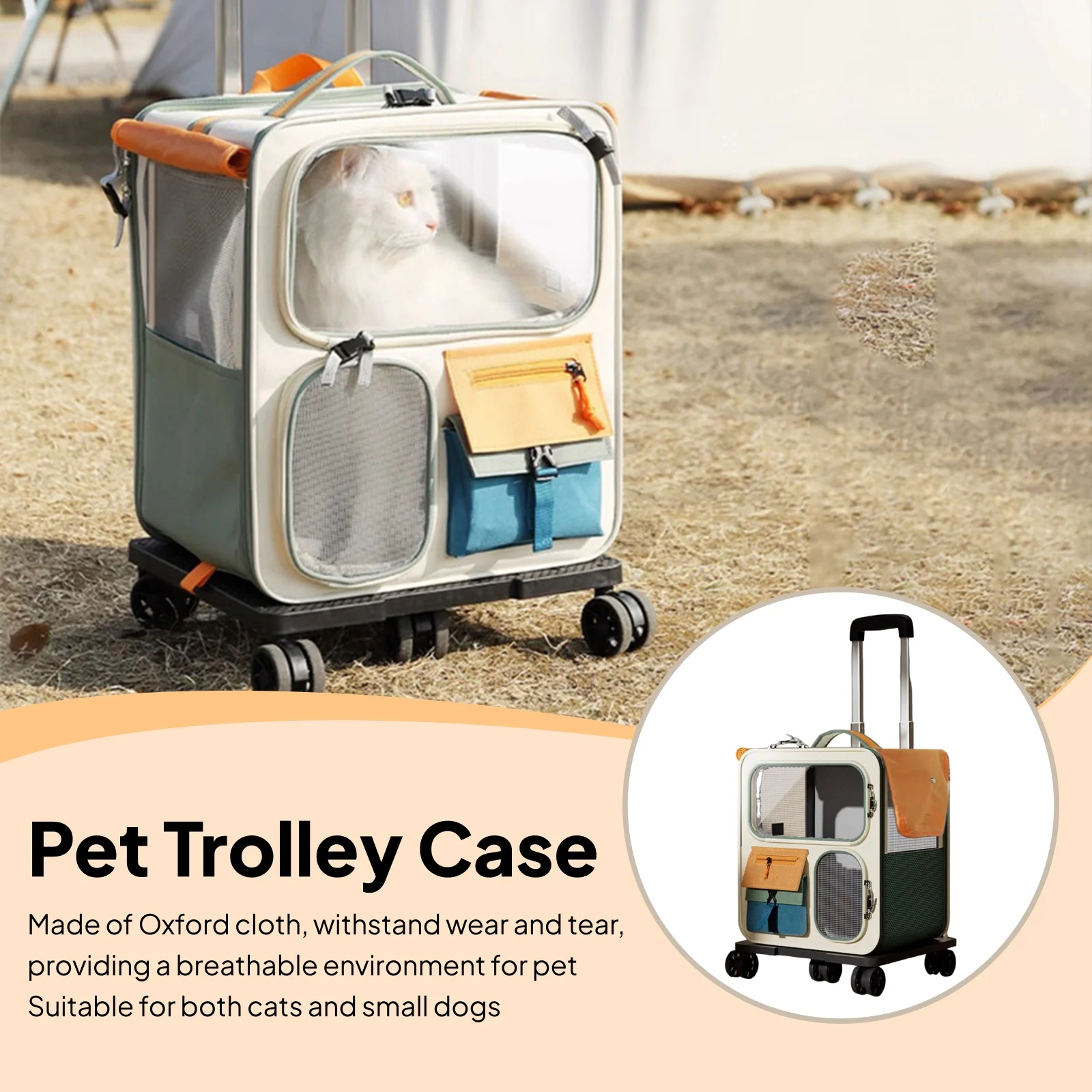 

42cmx37cm Rolling Cat Carrier Foldable Breathable Backpack for Puppy Traveling Outdoor Cat Dog Carrier Trolley Carrying Bag
