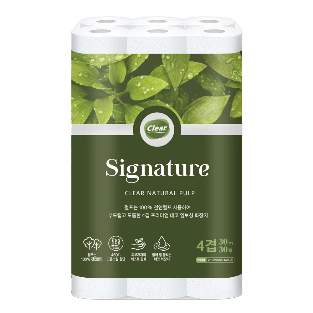 Clear signature toilet paper soft 4 ply 30m roll 100% natural pulp paper paper roll without fluorescent formaldehiy de