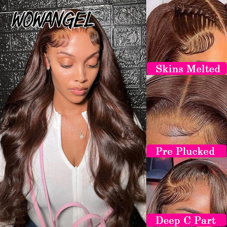 Wig cokelat 30/34 inci 13x6 rambut manusia renda Wig Frontal 250% Wig ombak tubuh Wig rambut Brazilian Remy untuk wanita