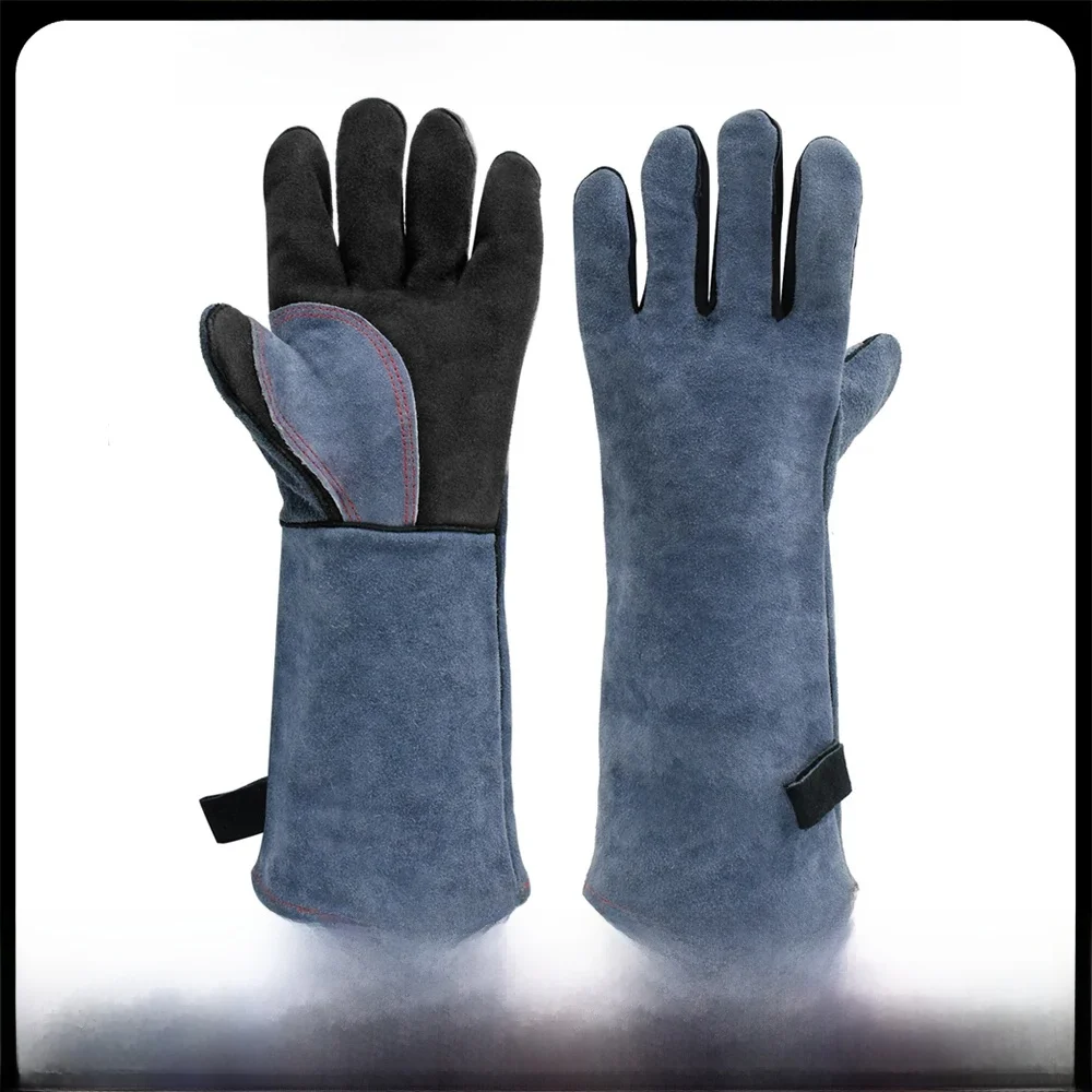 Gants de soudage en cuir fendu de vache pour isolation thermique, mitaines optiques, travail de soudeur, degré de chaleur, four, barbecue, gril, 16 po