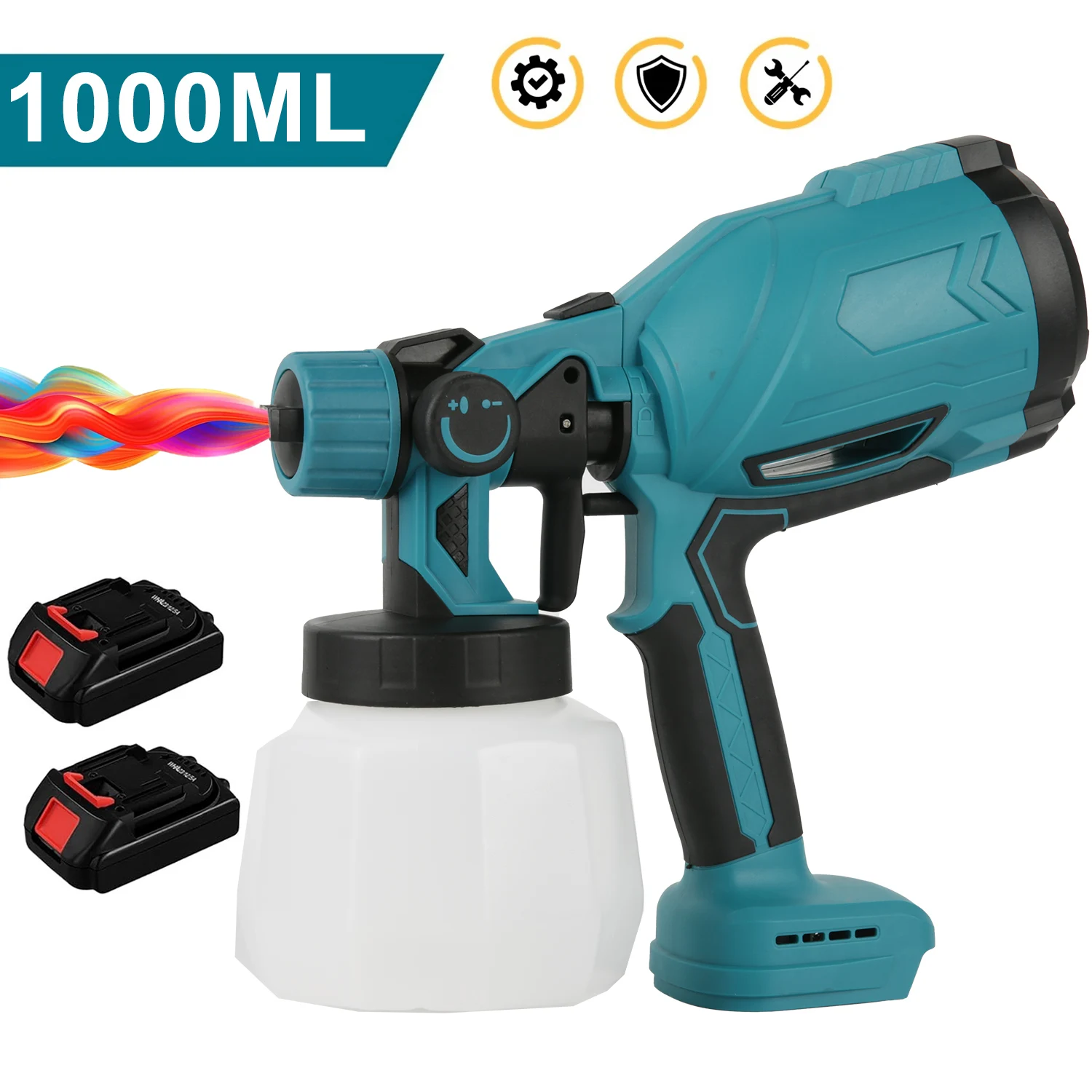 1000ML Cordless Electric Spray Gun High Power HVLP Paint Sprayer Auto Furniture Steel Coating Airbrush With Adjustable Nozzles