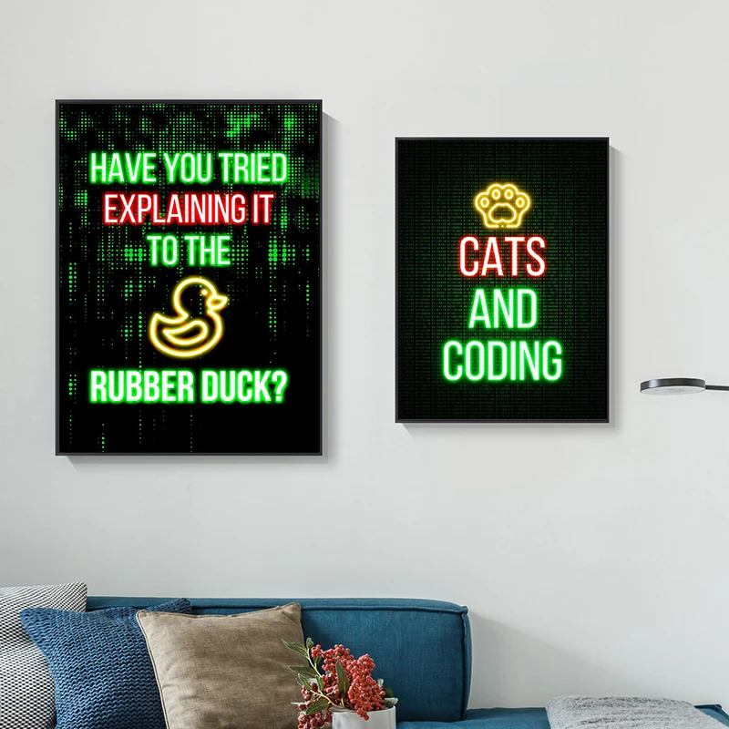 Neon Effect Funny Programmer Quote Hacker Code Poster Print Canvas Painting Coding Zone Wall Art Office Room Home Decor No LED