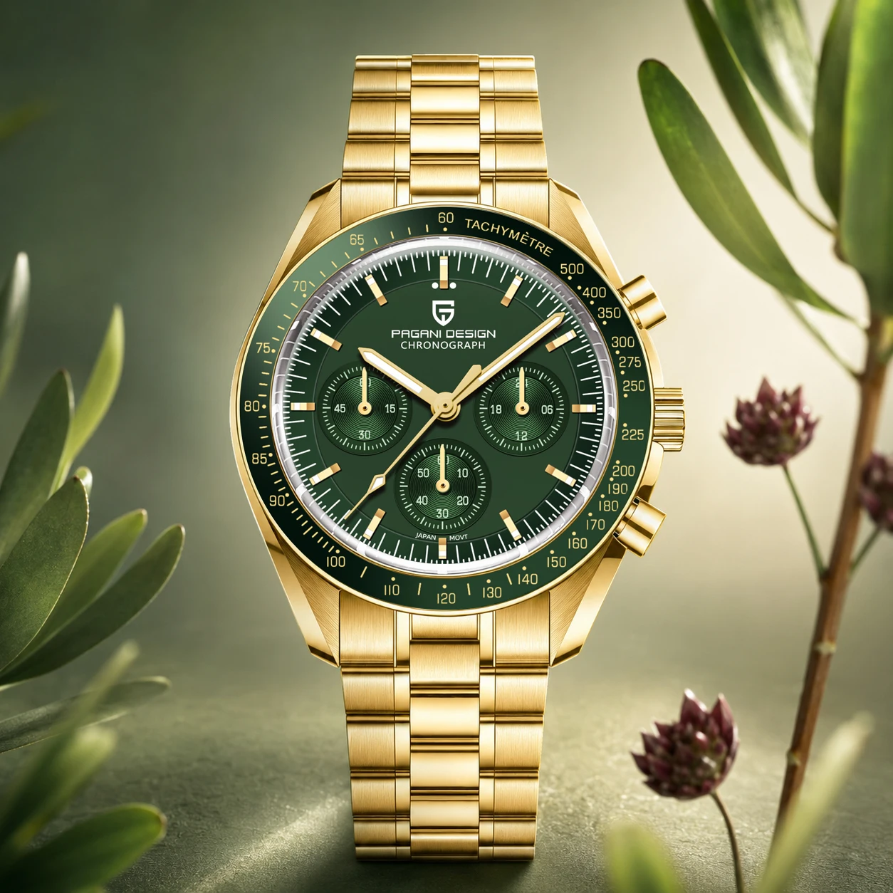 Pagani Design 2026 Neue Gold-Grüne Luxus-Quarzuhr für Herren, Speed-Chronograph, Sport, Wasserdicht, Leuchtend, Saphirglas, Geschenk für Männer, Lokale Lieferung