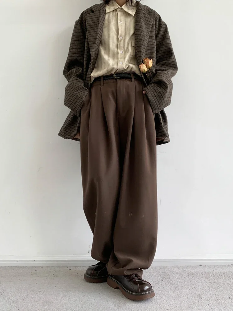 Mauroicardi Spring Coffee Flowy Baggy Wide Leg Pants for Mens Streetwear Unisex Clothing Fashion Loose Casual Soft Trousers 2024 — zdjęcie 2