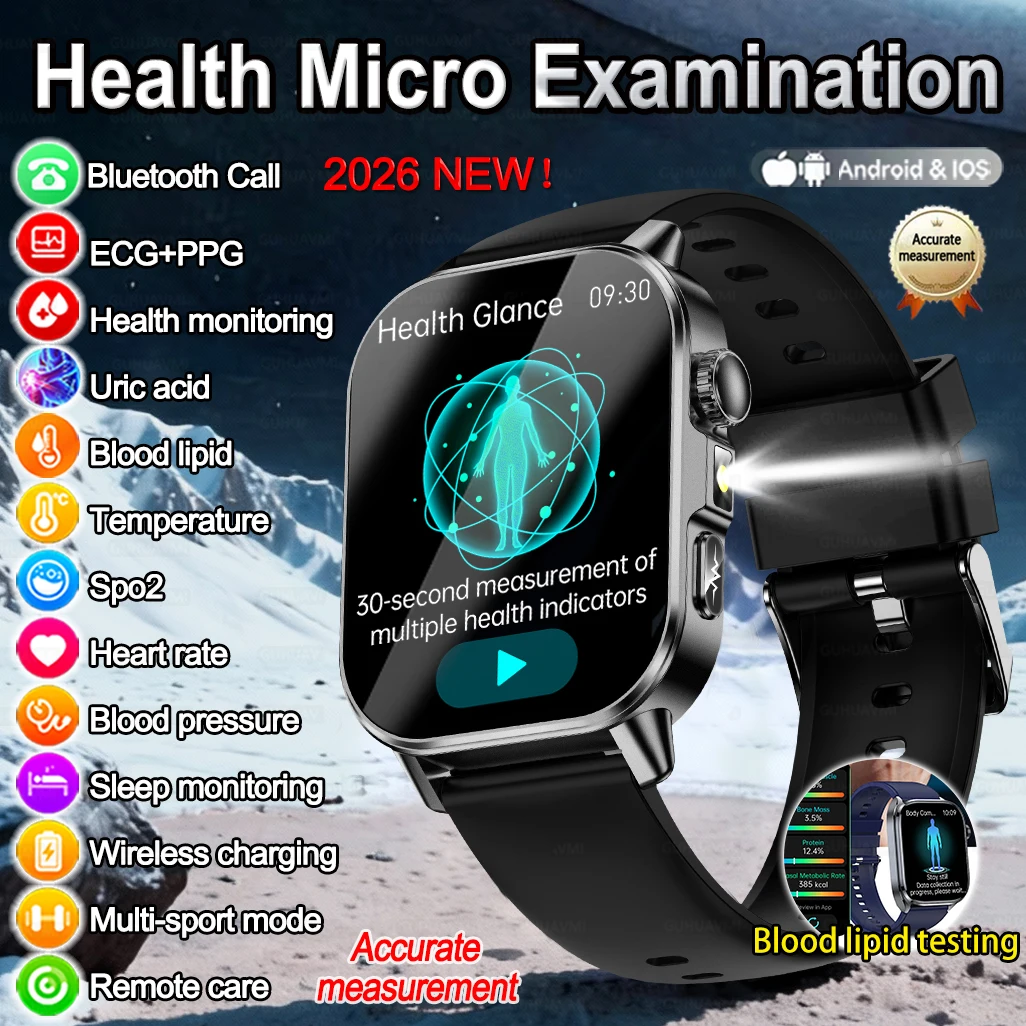 2026New AI Healthy Diagnose Analysis Smart Watch ECG+PPG Blood pressure lipids Uric Acid BT Call Smart Watch Tracker Men Women's