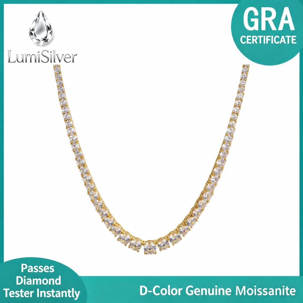 3-6.5mm Graduated Moissanite Tennis Necklace 925 Sterling Silver 4 Prong Women Wedding Fine Jewelry With GRA Certificate
