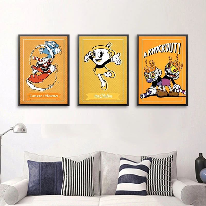 Modern Game Cuphead Poster Canvas Painting Cartoon Anime Character Wall Art Picture For Child's Bedroom Home Club Decoration