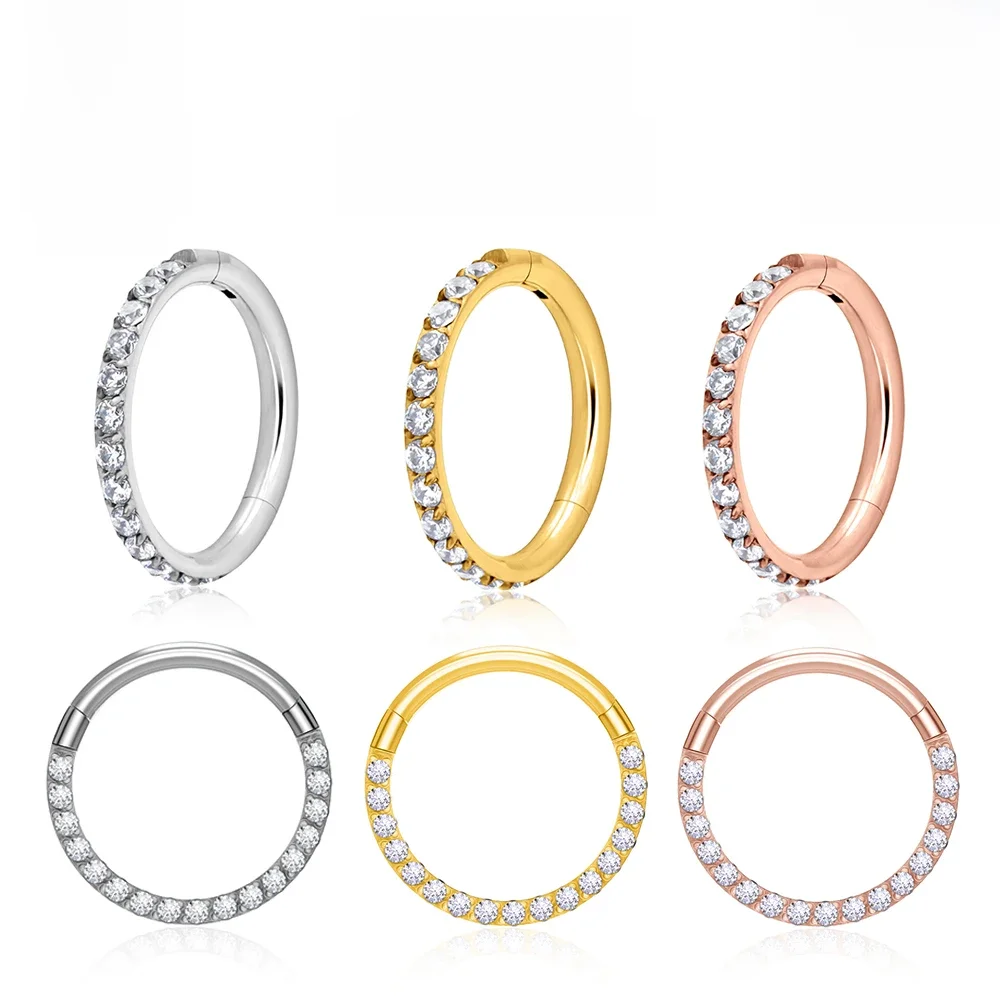 1/10 PIÈCES Anneaux de nez en titane G23, Clicker pour septum, Boucles d'oreilles pour cartilage, Tragus, Hélix, Daith, 16G 18G, Bijoux de piercing corporel en CZ