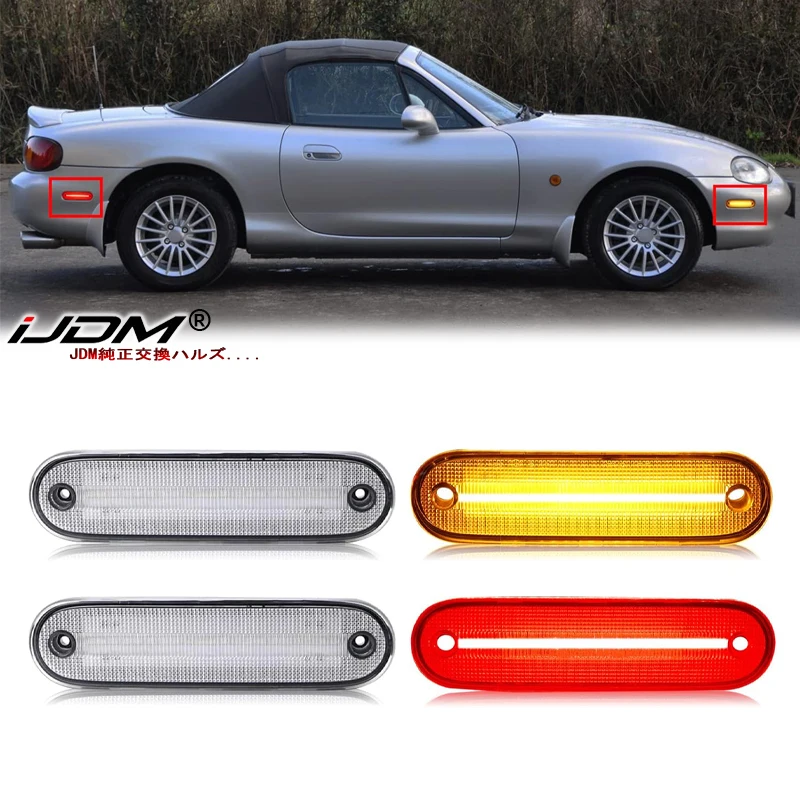 For Mazda Miata MX-5 MX5 1990-2005 Clear & Smoked Lens LED Side Marker Lamp Amber Front Red Rear Side Fender Lights