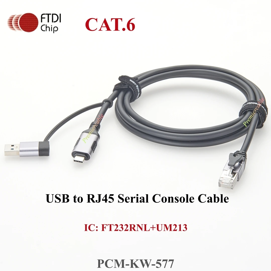 

USB C USB A to RJ45 8P8C Serial Rollover Console Cable Cat6 Cisco Compatible with FTDI chip RS-232 for Router Switch