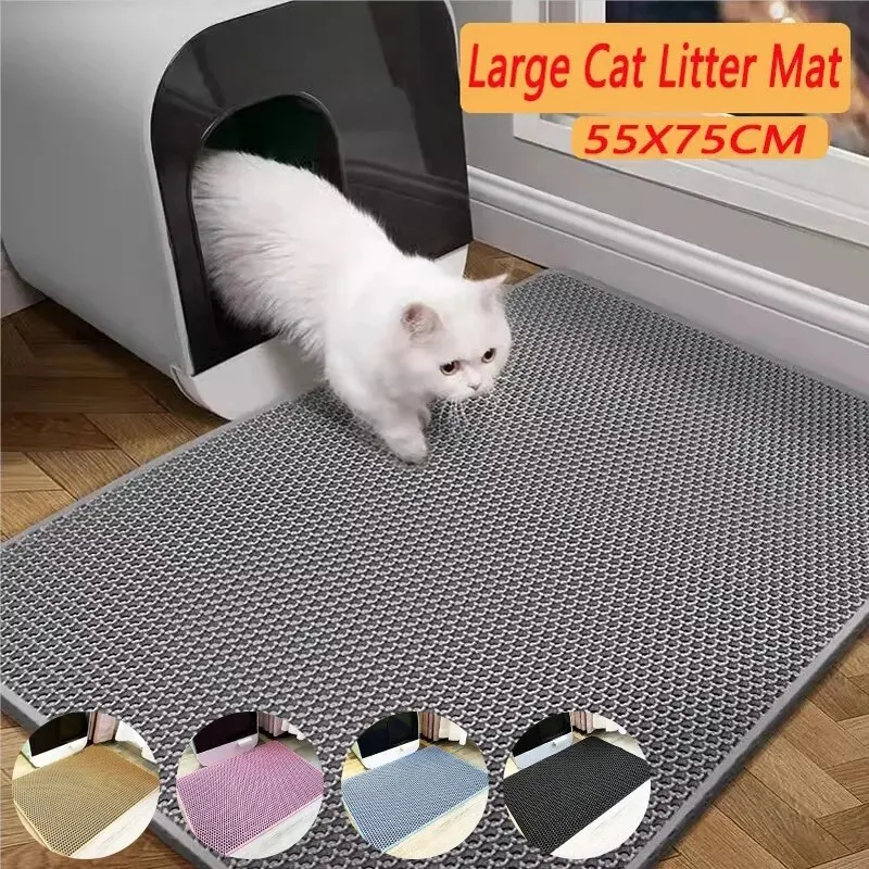 เสื่อครอกแมวห้องน้ําสัตว์เลี้ยงกันน้ํา Double Layer Pet Litter Box Mat Nonslip ทรายแมวล้างทําความสะอาดได้ Pad สัตว์เลี้ยงอุปกรณ์ทําความสะอาด