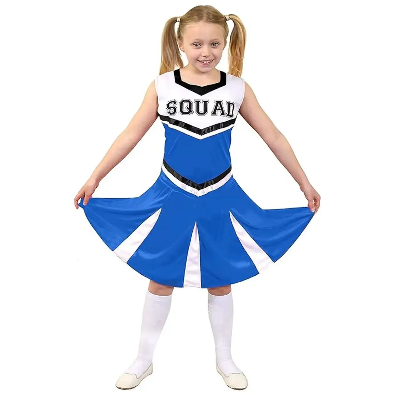 Girls Blue Cheerleader Costume - Cheerleader Uniform with Pleated Skirt - Kids High School Cheer Captain American Cheerleader