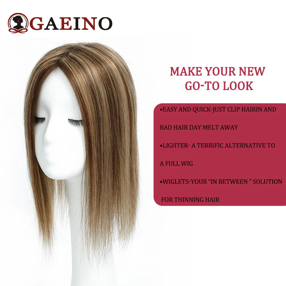 GAEINO 7x10cm Hair Toppers Straight Natural Black Hairpiece 100% Human Hair Toppers for Women Clip in Hair Extension 10''-16''