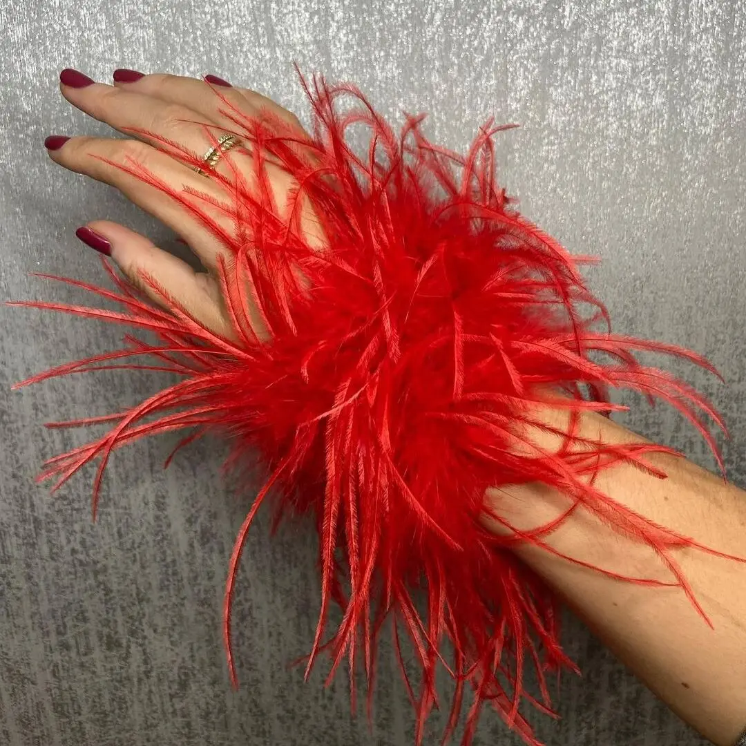 Manchette en plumes rouges pour femme, bracelet à pression, manchette en plumes d\'autruche, 1PC, années 1920