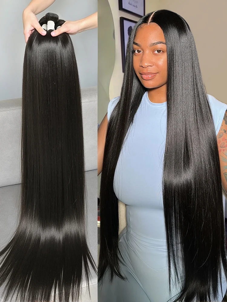 

Прямые пучки человеческих волос с костями, бразильское плетение, пучки человеческих волос 28, 30, 36, 40 дюймов, пучки человеческих волос, наращивание Remy, ткань