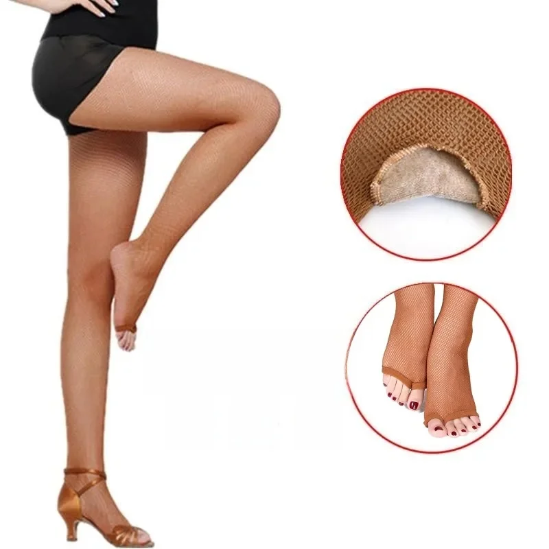 Collants latins grande taille, bas résille Sexy sans orteils, maille d'entrejambe en coton renforcé, collants transparents pour femmes danseuses