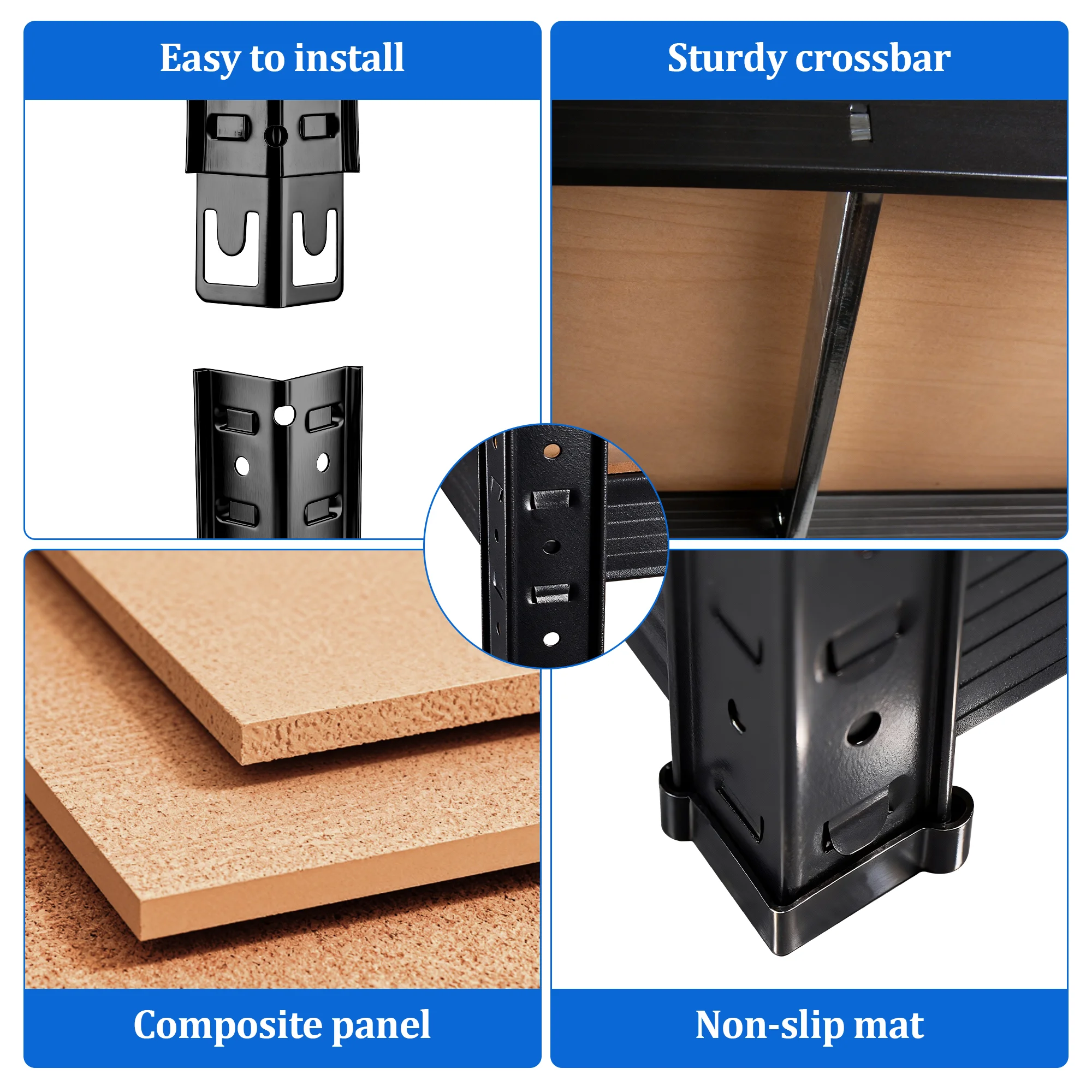 5-stöckiges Schwerlast-Metallregal ohne Schrauben, 750 kg maximale Belastung, verstellbare MDF-Regale, frei teilbare Struktur, Großraum-Organizer für Garage, Lager, Küche, Schlafzimmer, Büro, Keller – Detail 4