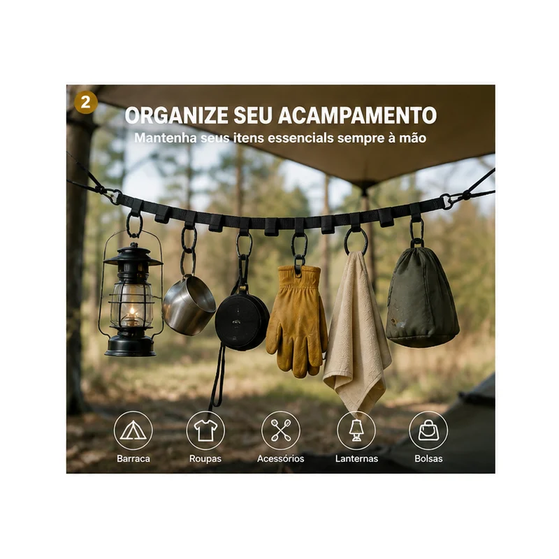 24 Loop Camping Hanging Strap with Metal Hooks Adjustable Gear Organizer for Tent Tarp Clothes Drying Outdoor Storage