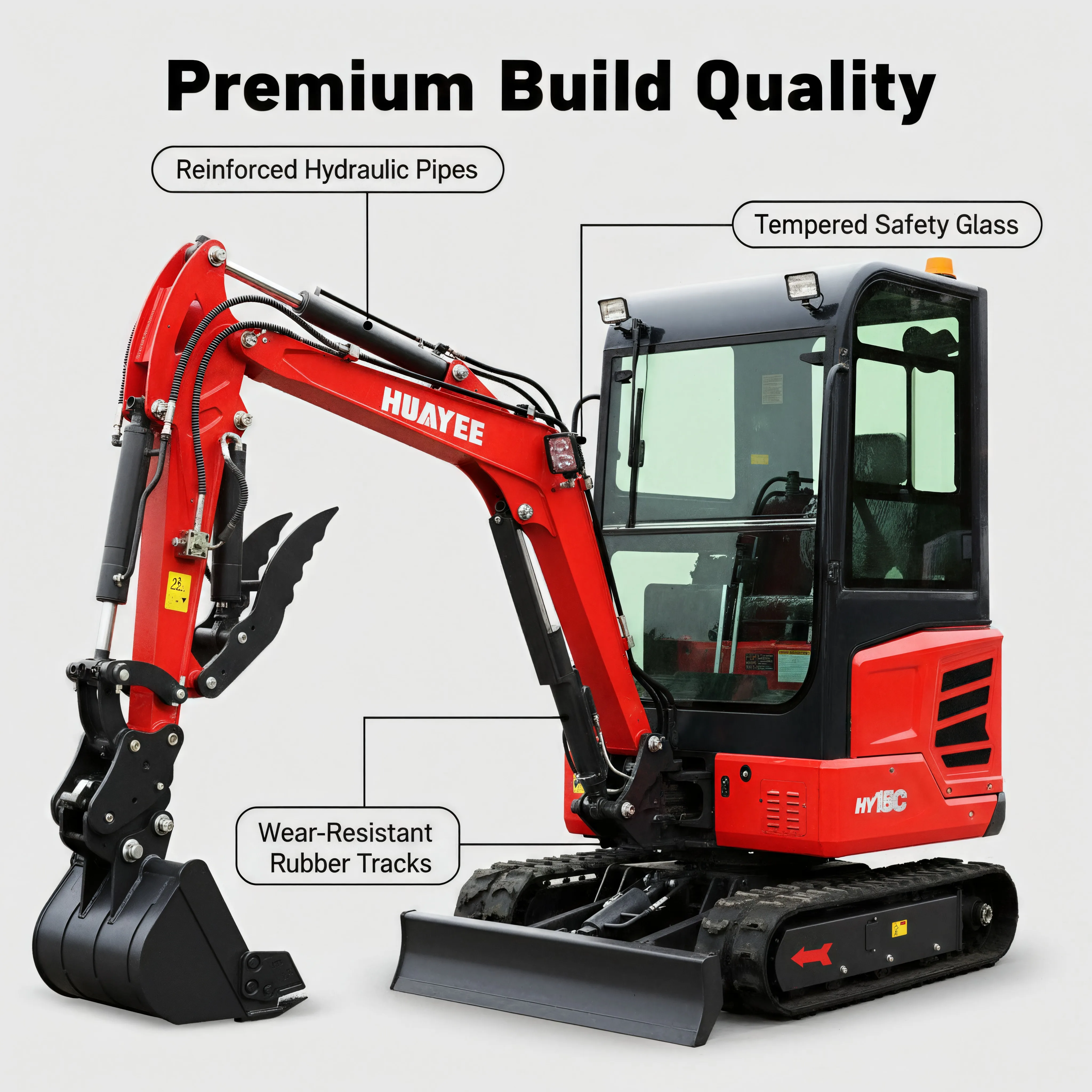 Professional-Grade Mini Excavator — Equipped with a Deluxe Cab and Kubota Diesel Engine. Ships from the USA. Customizable.