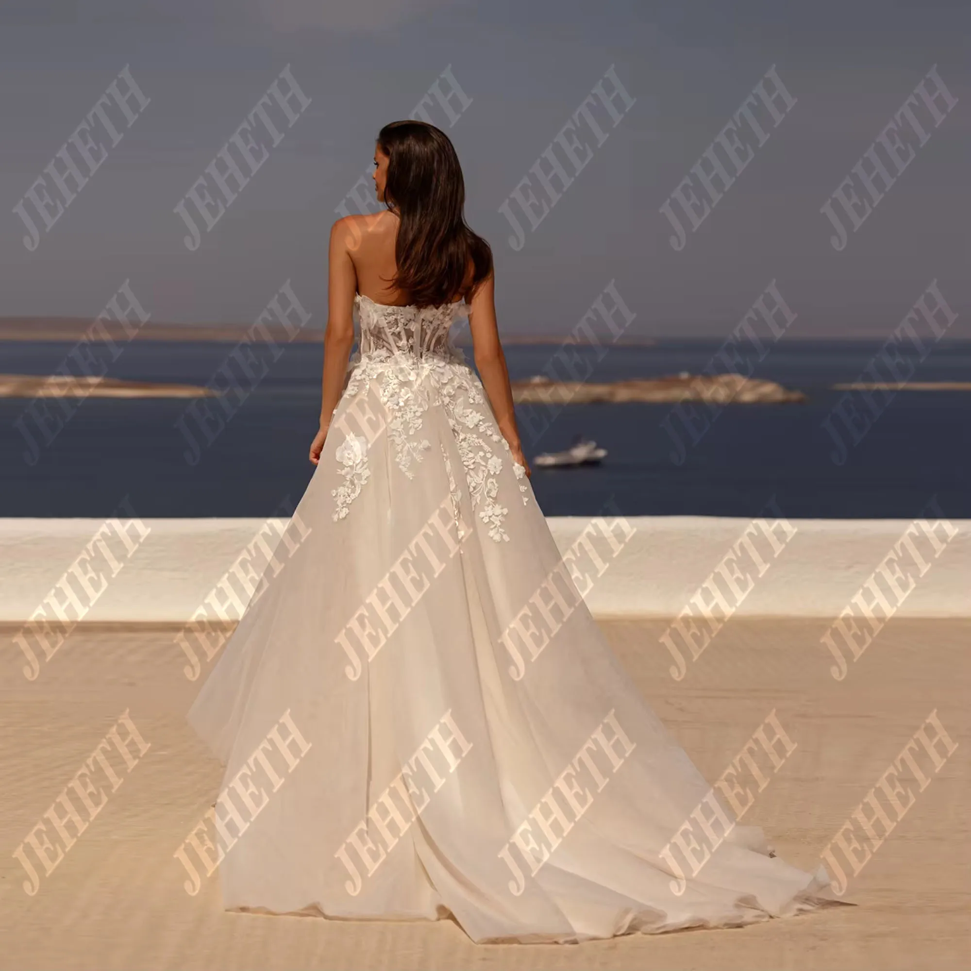 JEHETH โรแมนติก Sweetheart คอชุดแต่งงาน Charming ลูกไม้ Appliques 3D ดอกไม้ชุดเจ้าสาว Elegant ชุดสําหรับเจ้าสาวที่กําหนดเอง