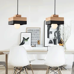 Nordic Wood Led Pendant Light Hanging Lamp for Bedside Dining Table Interior Bedroom Kitchen Living Room Restaurant Chandelier