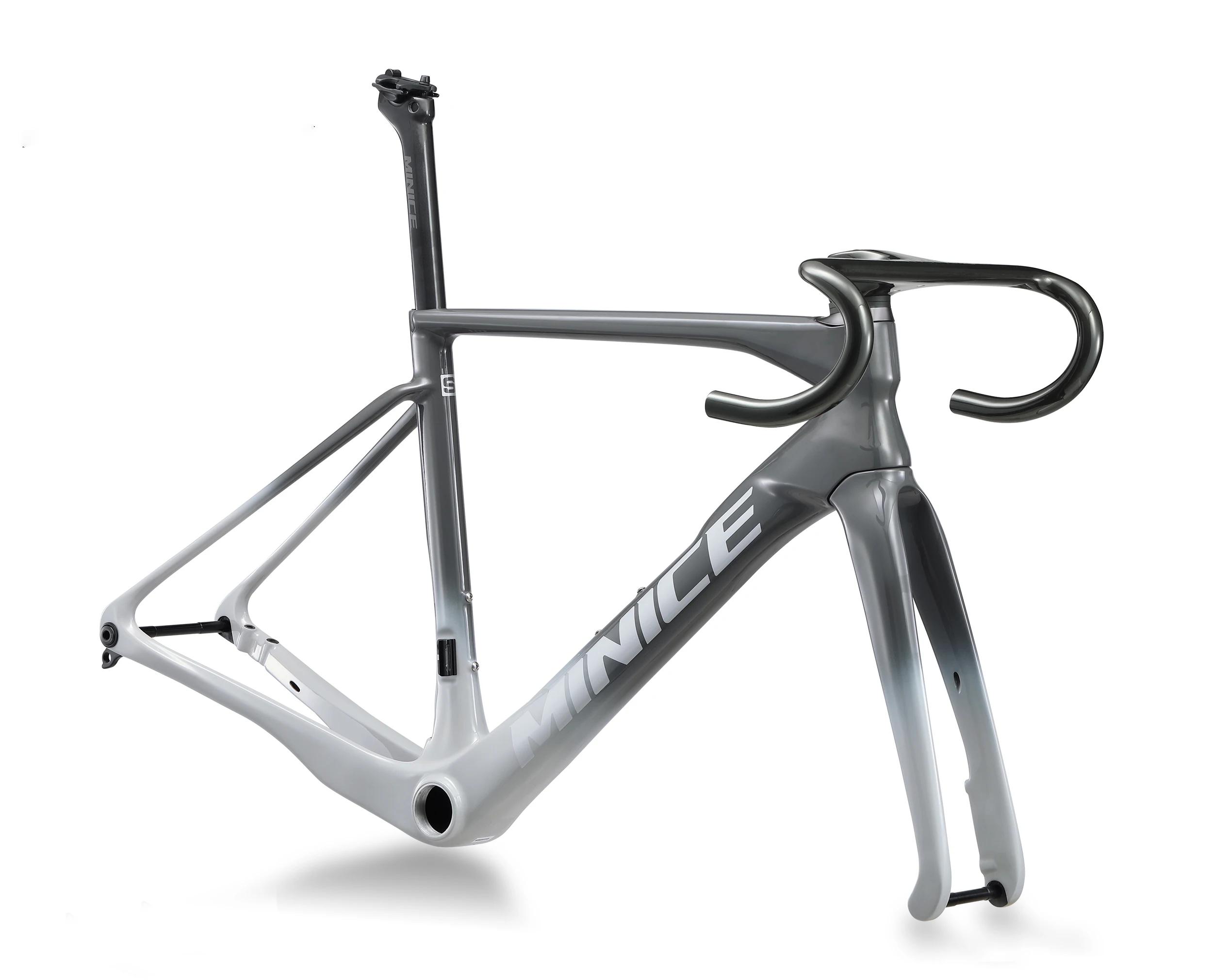 Minice Aerodynamischer EPS-geformter Carbonrahmen mit Scheibenbremse, max. 700*32C, AERO Rennrad-Rahmenset, BSA, vollständig interne Kabelführung, Lenker, DI2, mechanisch – Detail 12