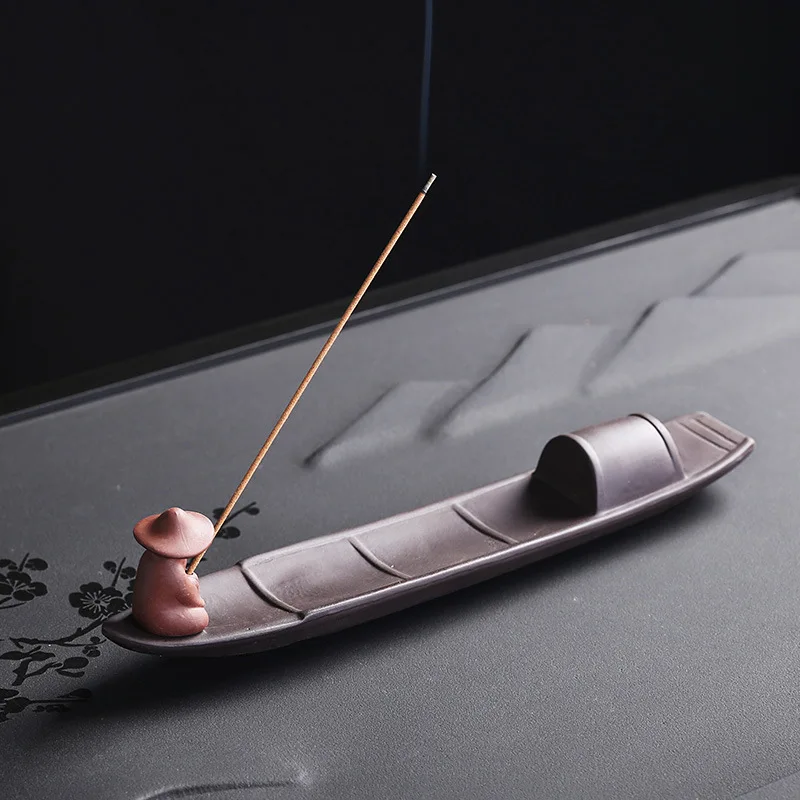 Antique Chinese Ceramic Incense Holder for Home Decor and Aromatherapy - Fishing Elder Man Design for Spa, Yoga, and Meditation