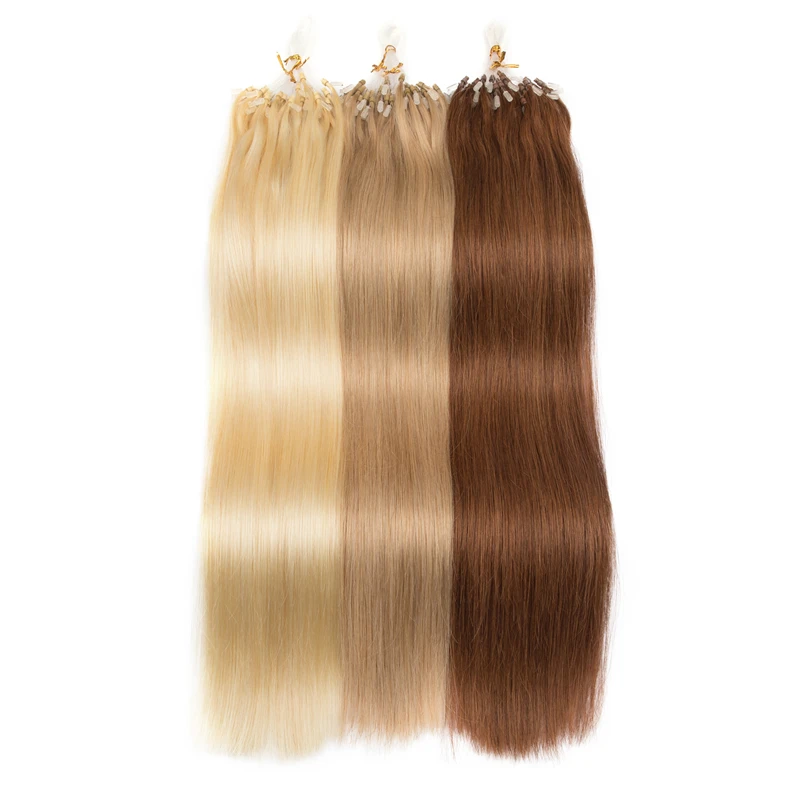 QHP Straight Loop Micro Ring Hair Extensions 100% Brazilan Remy Human Hair Extension Natural Capsule Keratin 0.8g/pc 1g/pc Blond