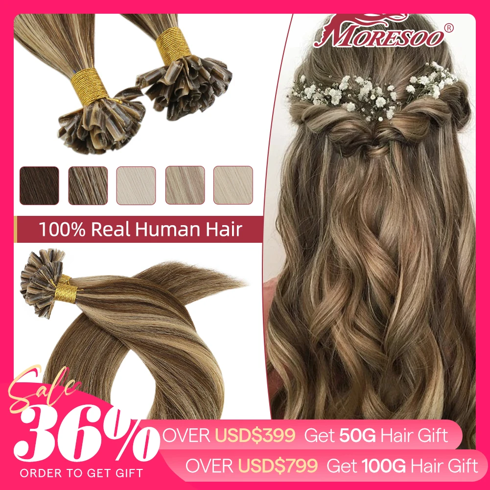 

Moresoo Nails Tip Наращивание волос 100% настоящие человеческие волосы Бразильские волосы Remy 50G 50S для женщин Прямые наращивания Utip