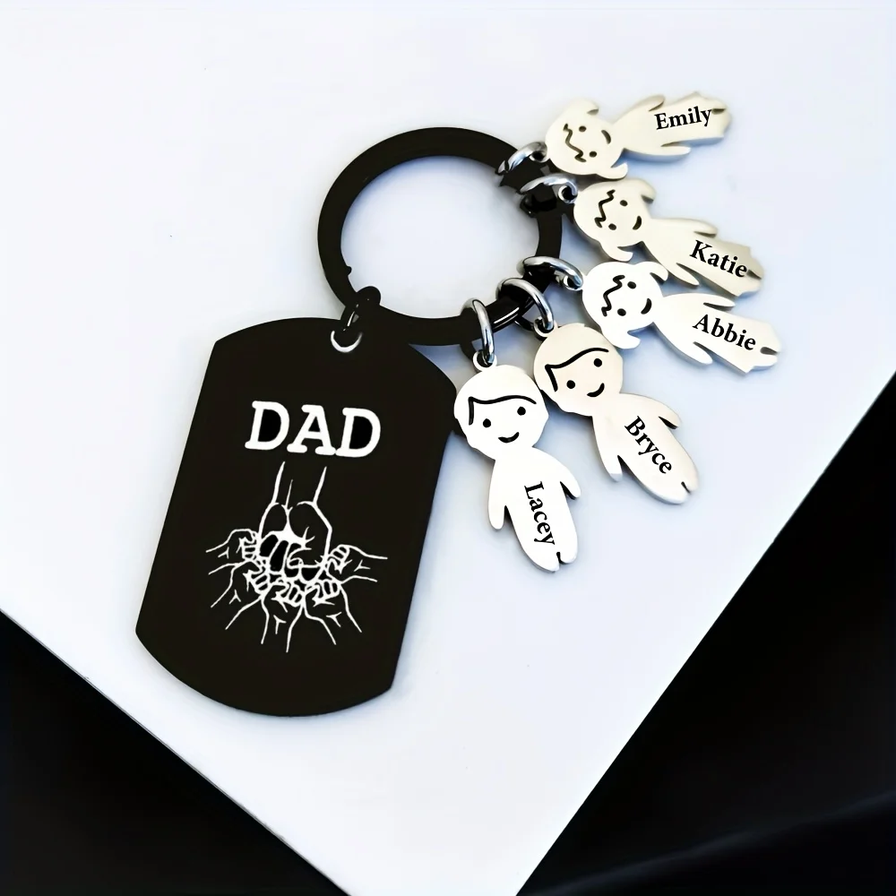 Black Military Style DAD Pattern Stainless Steel Keychain