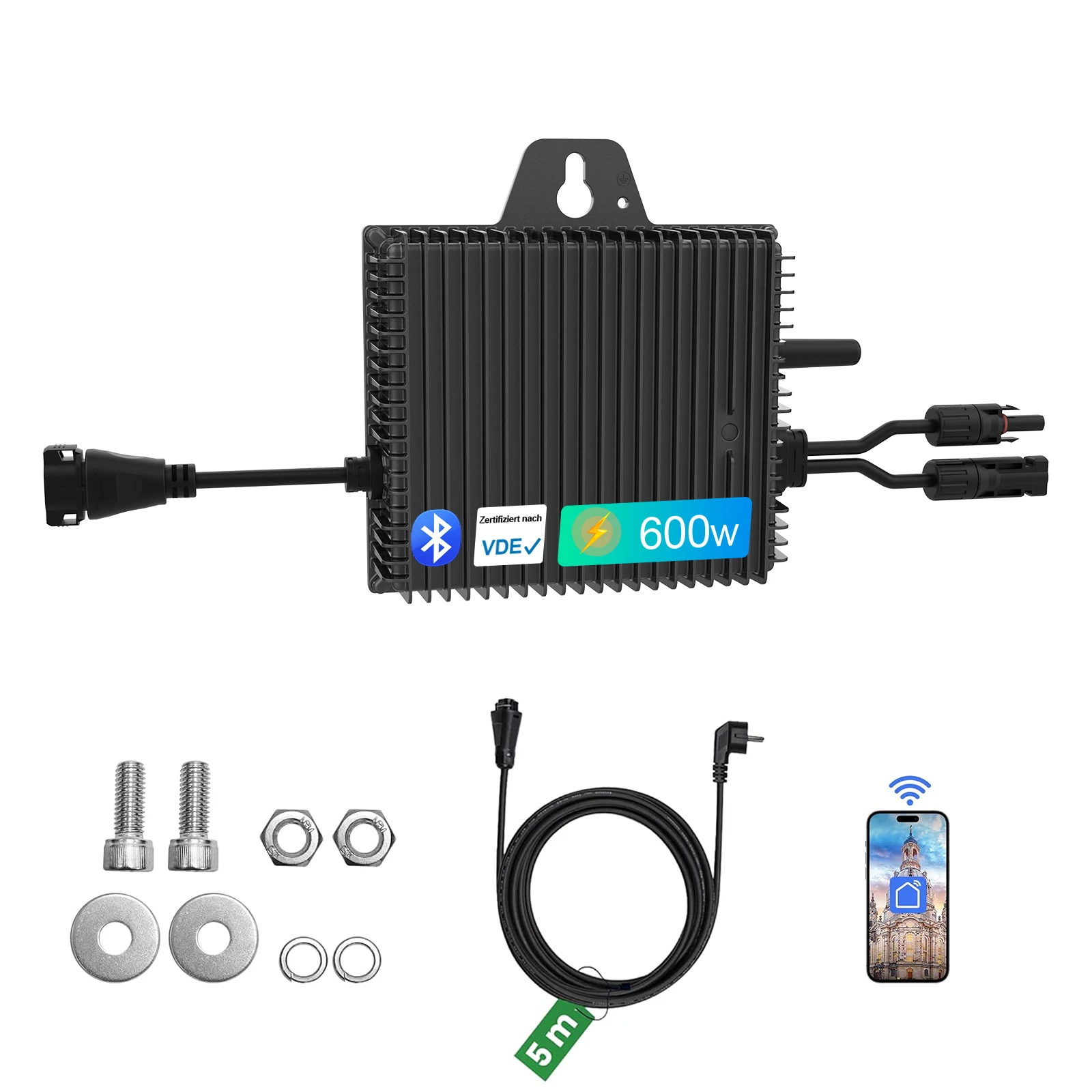 

SUKFLOW 600W Mikro Wechselrichter, Solar-Wechselrichter с WLAN и Bluetooth, IP67, wasserdicht, 5 м переменного тока для Balkon-Stromv