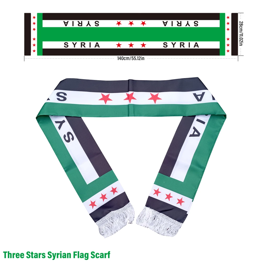 New High Quality Syrian Free People National Flag Green Three Star Flag Scarf 14x140cm Syria Flag Hoisting Room Decoration