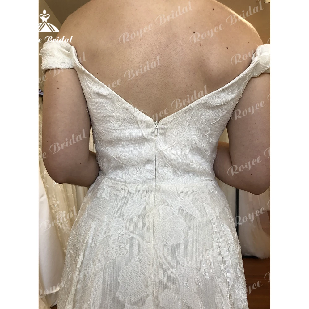 Boho von der Schulter falte volle Spitze eine Linie Brautkleid für Frauen Strand Brautkleider Sweep Vestidos de Novia Robe de Mariée