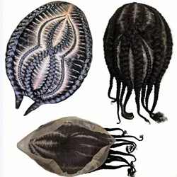 Chinese Virgin Human Hair Hairpiece No.8 Root Afro Corn Braids #1 Jet Black Full Lace Toupee for Blackman