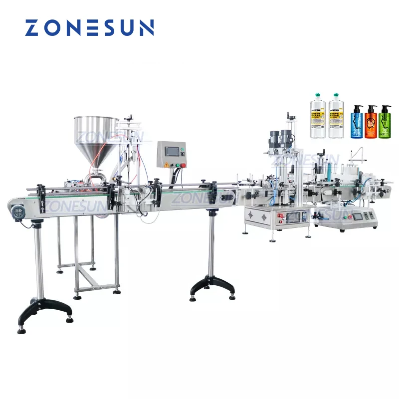 ZONESUN ZS-FAL180C8 Desktop Paste Shampoo Shower Gel jam Bottle Double Nozzles Filling Capping and Labeling Machine Line