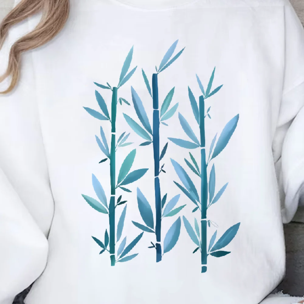 

Синий толстовка с бамбуковыми стеклами, вдохновленный природой принт, модный повседневный свободный топ с длинными рукавами, уникальный расслабляющий удобный топ