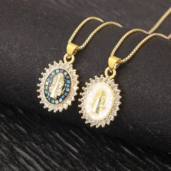 Nidin New Fashion Religious Style Pave Shiny Crystal Zircon Charm Pendant Necklace For Women Daily Party Wholesale Accessories