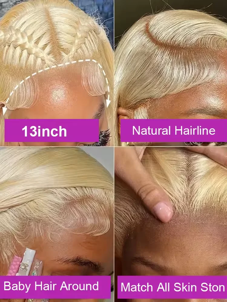 34インチ 613 ブロンド ボディウェーブ 13x4 HDレースフロント 人毛ウィッグ ブラジルカラー ウォーターウェーブ レースフロントウィッグ 女性用 200%密度