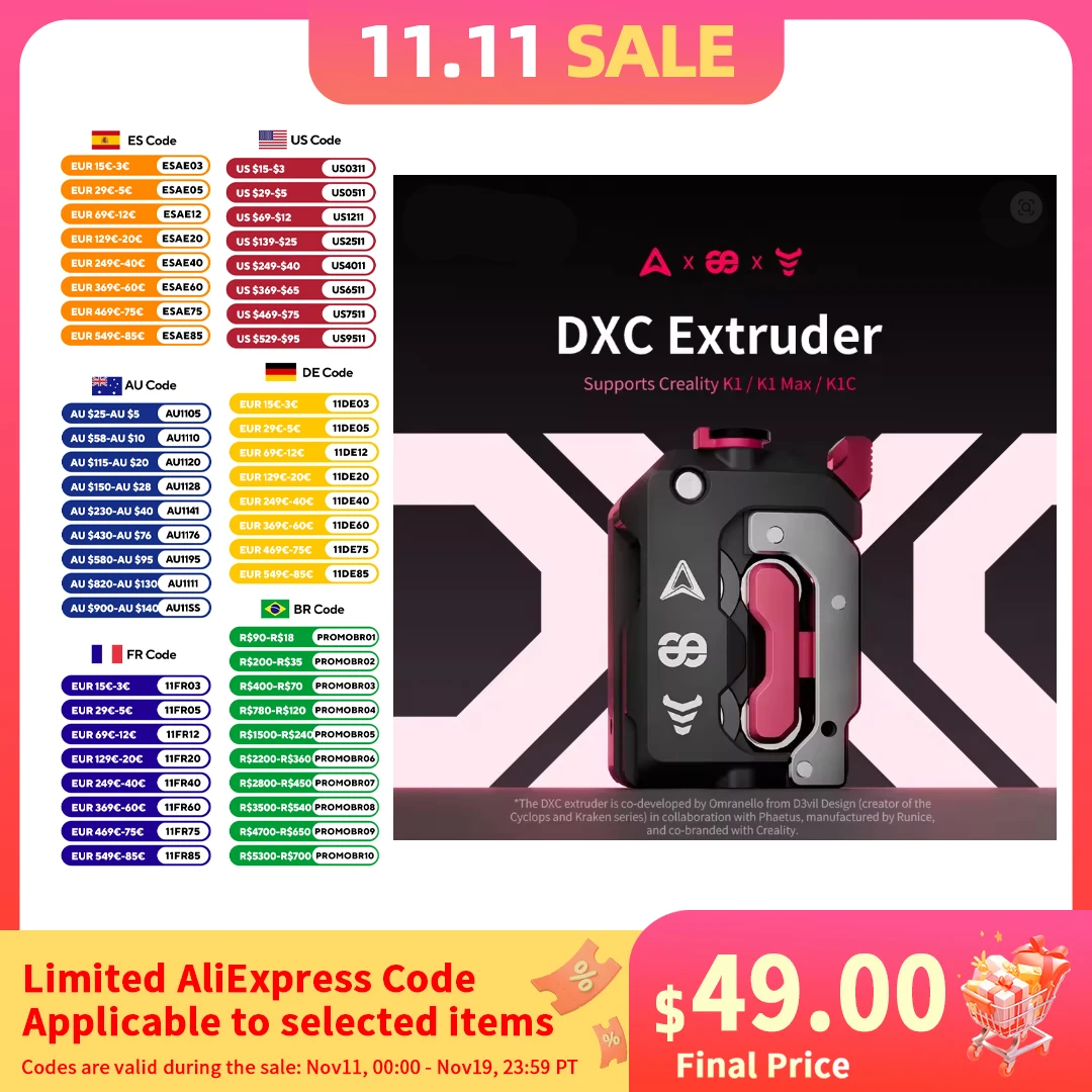 

Newest Phaetus DXC V1.1 Extruder Helical Gears Dual-drive System Standard Version Creality K1 / K1 Max / K1C