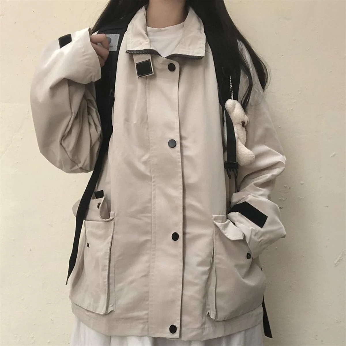 Black Short Solid Trench Coat for Spring Autumn 2027 Casual Loose Fitting Slimming Waterproof Cardigan Thin Jacket for Women