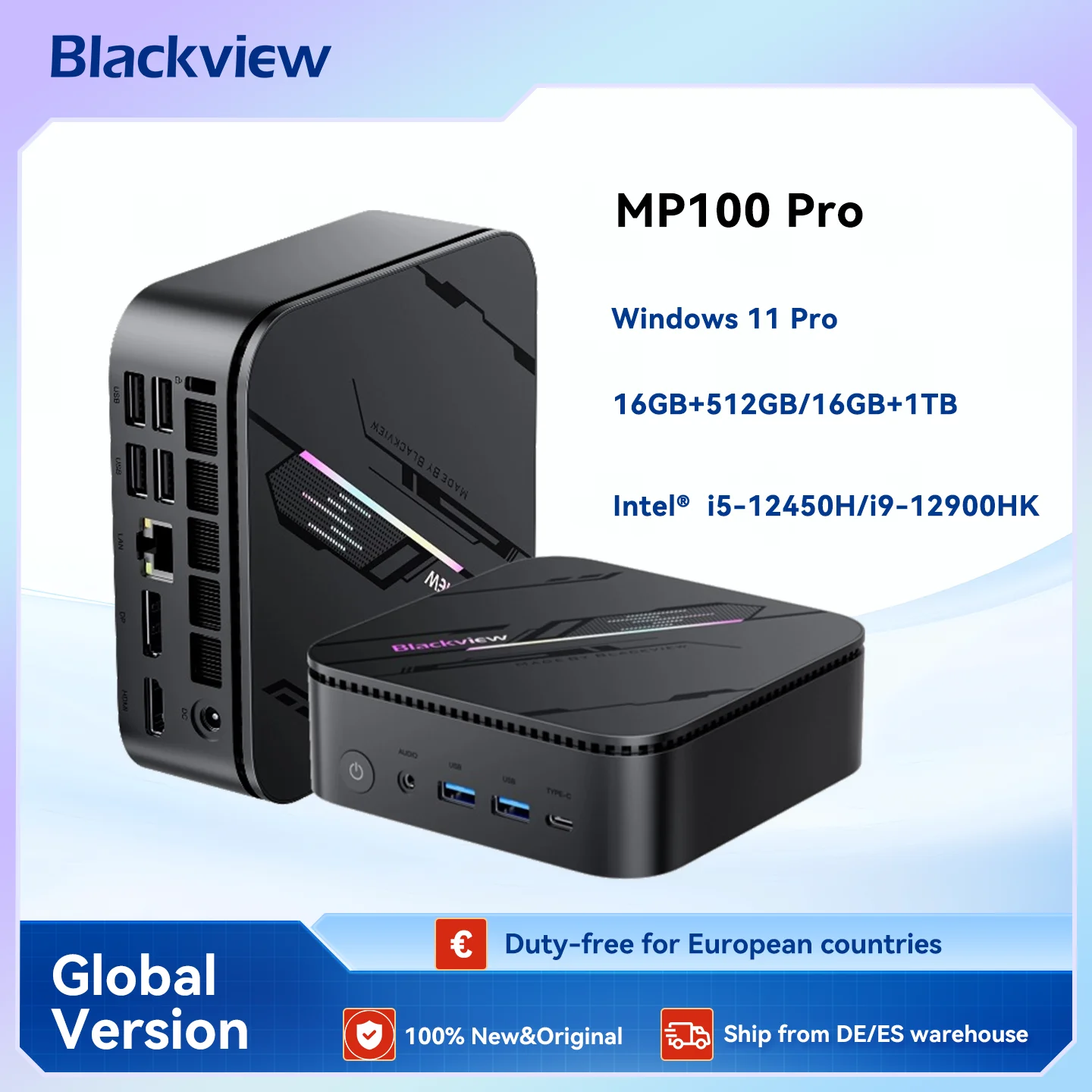 Blackview MINI PC MP100 Pro Windows 11 Pro, Intel Alder Lake i3/i5/i9, 16GB DDR4, 512GB/1TB M.2 SSD Mini Komputer Stacjonarny, WiFi 6, 4K