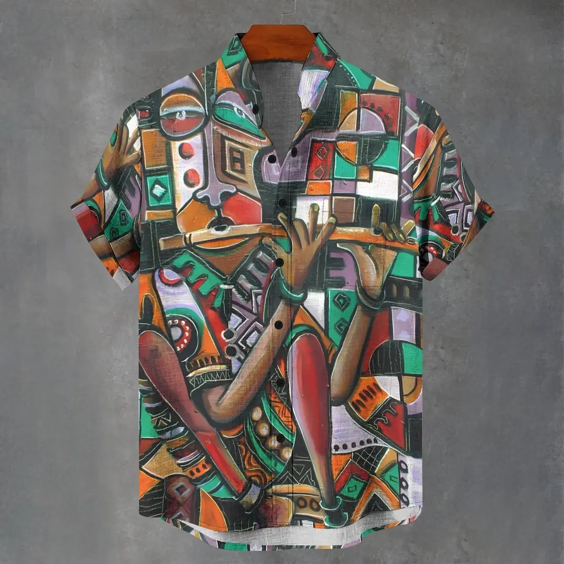 

Linen button short sleeved shirt for men's party atmosphere style retro 3D pattern printed short sleeved shirt fashion style