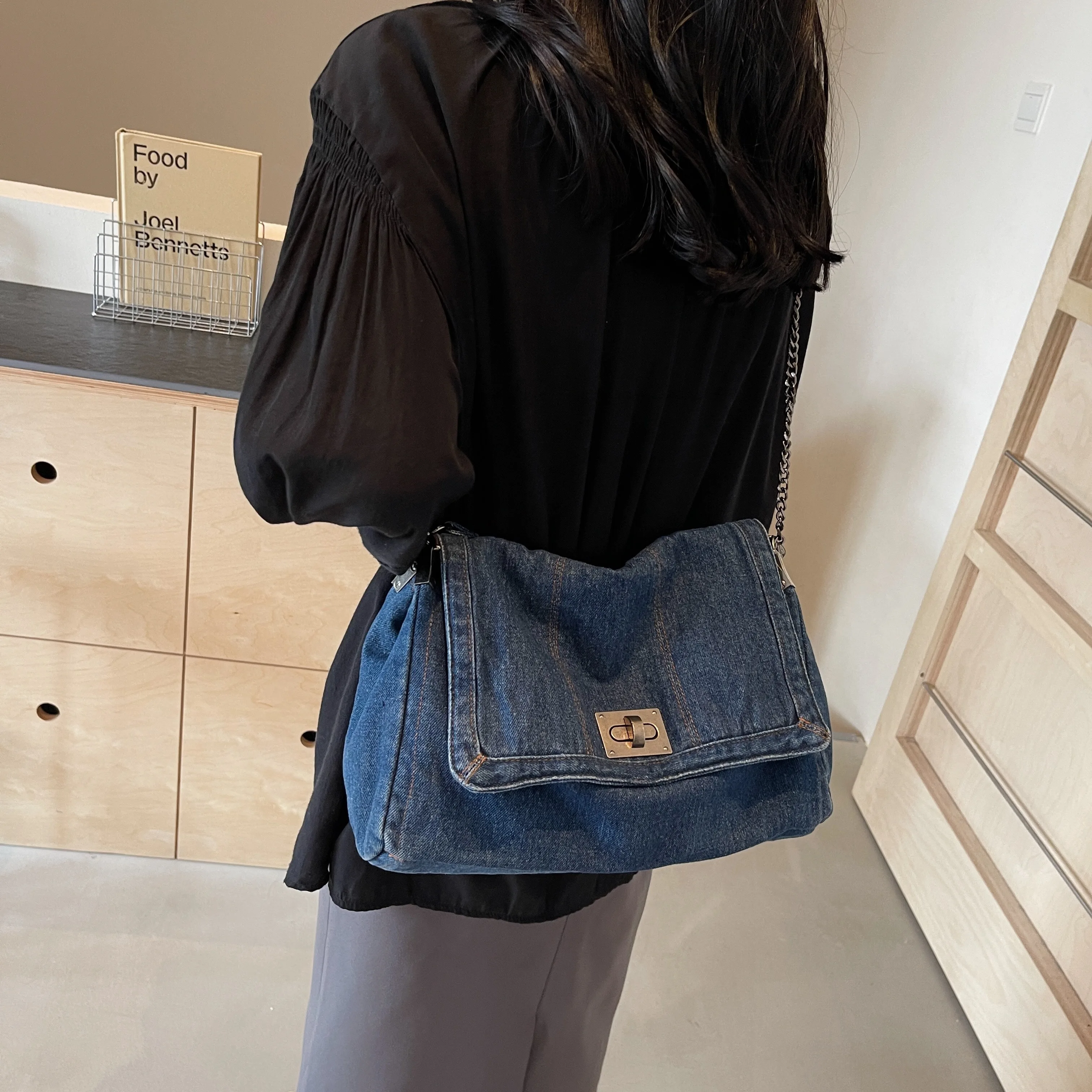 Denim bag bag women 2024 new fashion casual shoulder bag large capacity Tote bag class commuting crossbody bag